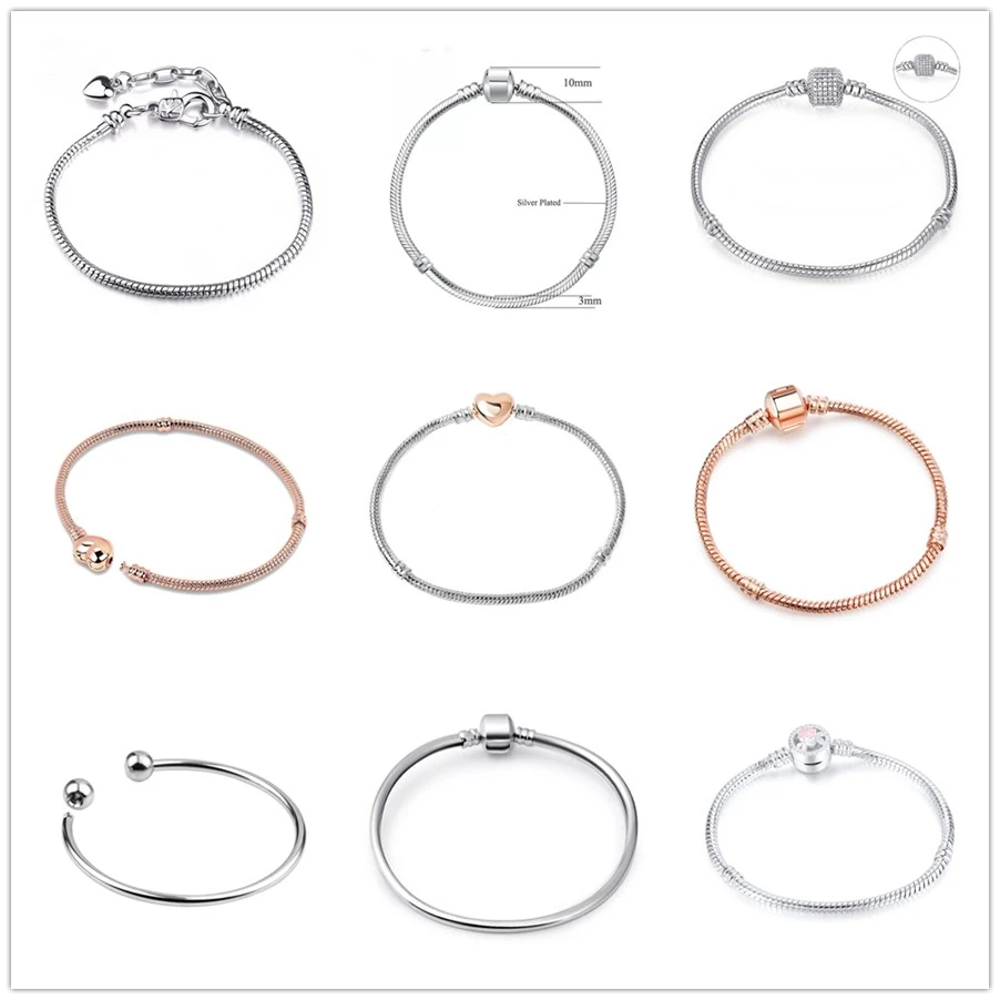 

Dropshipping High Quality 11 style silver plated rose gold Chain Charm Bracelets DIY Fine Bracelet for Women Girls Jewelry Gift