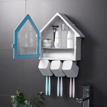 

Wall-mounted Toothbrush Holder Automatic Toothpaste Dispenser Bathroom Storage Rack Makeup Organizer Towel Holde wash cup @30