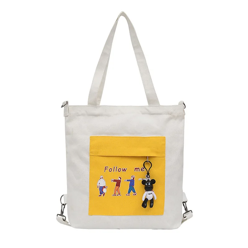 

Ougger Big Luxury Handbags Women's Shoulder Bags Summer White Canvas Casual Fresh Style Characters Bags with Letter for Outdoor