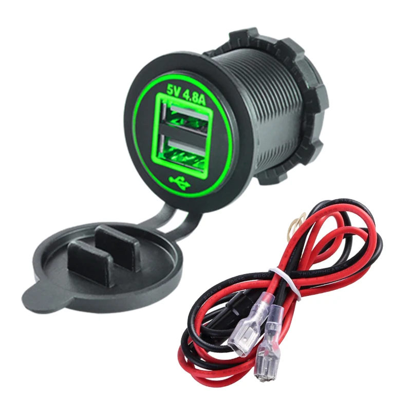 

4.8A Dual USB Car Charger 2 Ports Power Socket Adapter with Dual Lights Multifunctional Quick Charging Ships Motorcycle Charger