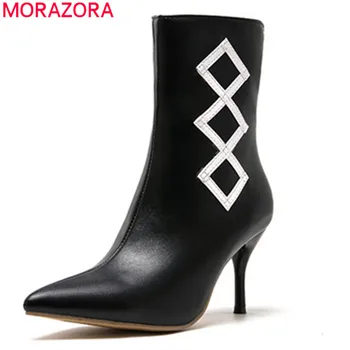 

MORAZORA 2020 large size 47 ankle boots women mixed colors zipper autumn high heels boots sexy party wedding shoes female
