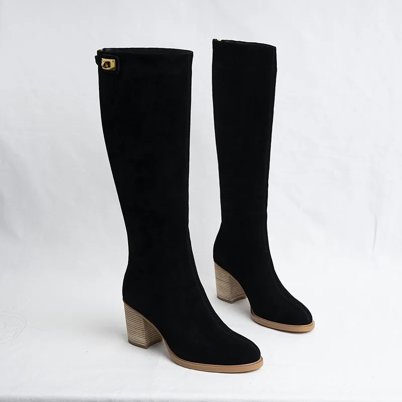 

2020 Genuine Leather Coarse Waterproof Platform Circle Head High With Hasp Latest Fashion Boots Woman