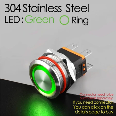 G LED Ring (304) LANBOO 25 мм нержавеющая сталь переключатель 15A высокий ток Выключатель без фиксации водонепроницаемый IP67 кнопочный переключатель со светодиодный 12V24V220V - Цвет: G LED Ring (304)