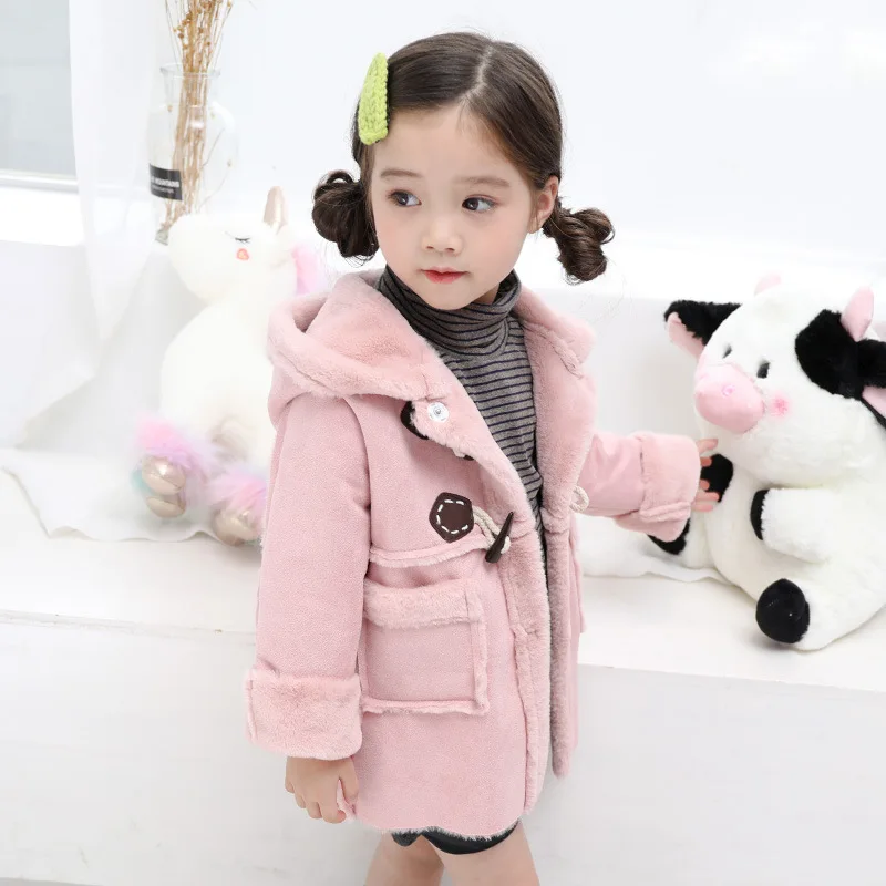 

Dh0637 Girls Winter New Style 2018 Korean-style Hooded Coat CHILDREN'S Garment Western Style Mid-length Thick Overcoat