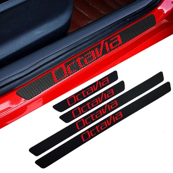 

4PCS Car Styling octavia Carbon Fiber Door Sill Protector Stickers For skoda octavia fabia rapid yeti superb Auto Accessories