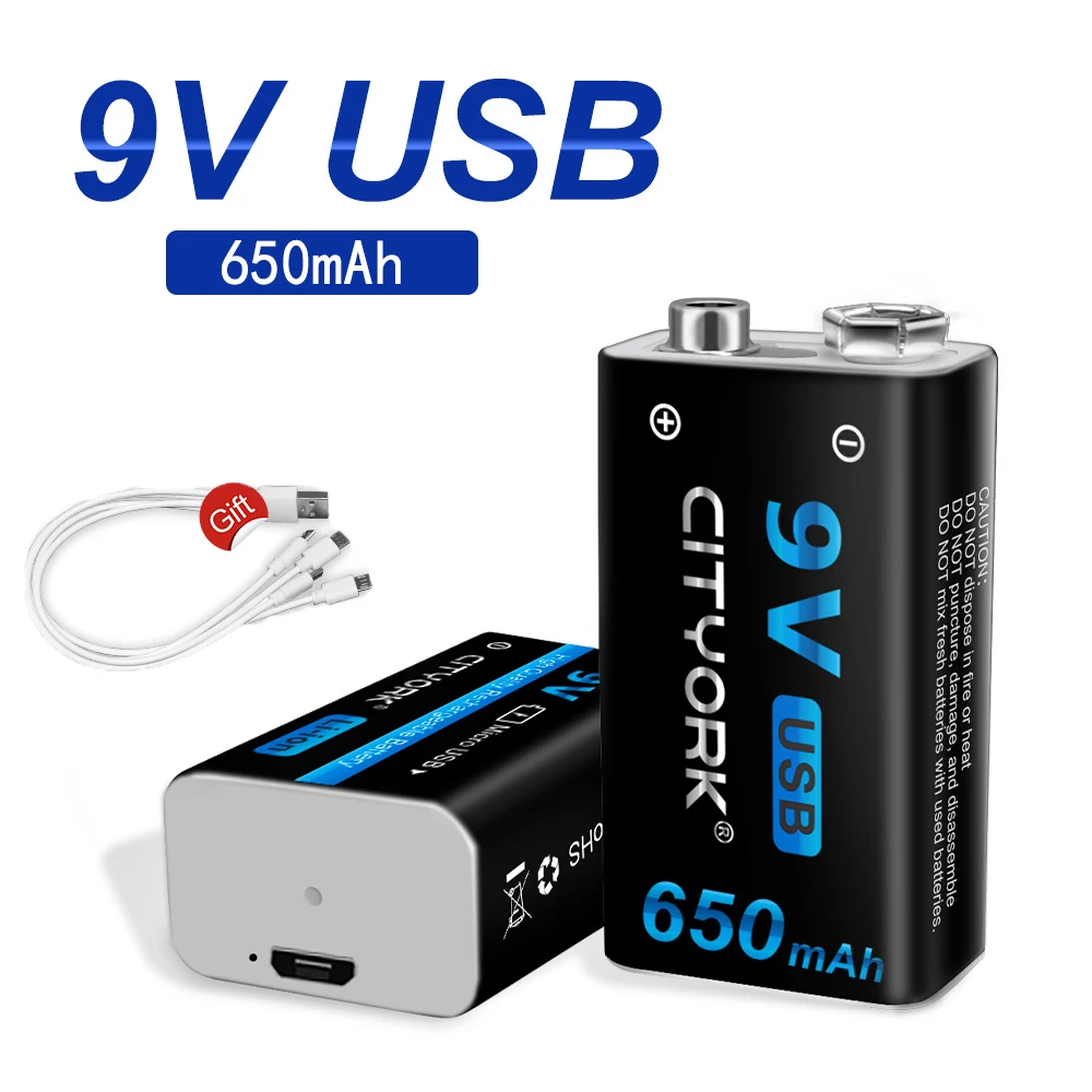 Palo Batteria Ricaricabile Usb 9V 650Mah Batterie Agli Ioni Di Litio 6 F22 9V Per Metal Detector/Multimetro/Allarme Fumo