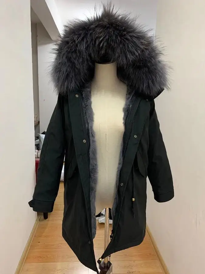 Детский Настоящий мех кролика пальто природный енот собака меховой воротник с капюшоном пальто теплая парка Modis куртка для Clod погоды Y1942