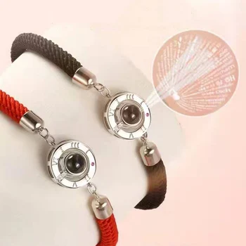 

Lucky Red Handmade Rope Bracelet for Women Men Fashion Romantic Lover Couple 100 Language I Love You Projection Bracelet Gifts
