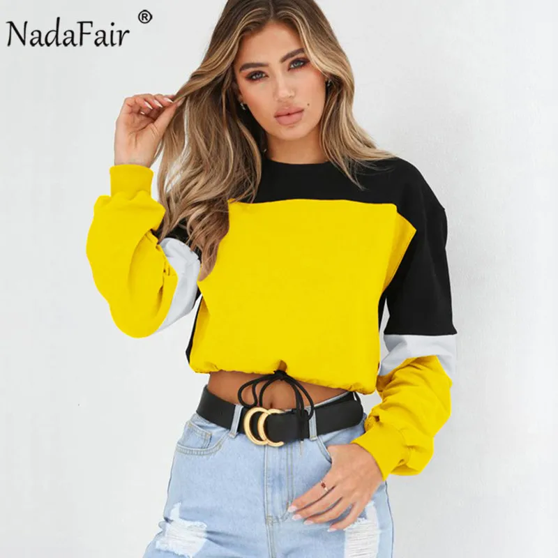 Женские Лоскутные толстовки Nadafair Свободные повседневные свитеры с эластичной
