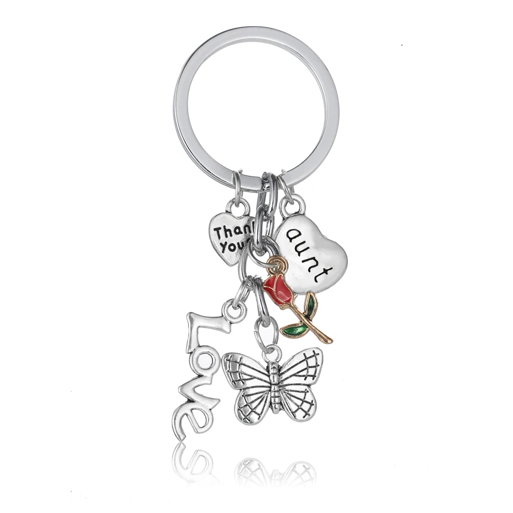 12PC Love Heart Aunt Butterfly Keychain Gifts For Keyring Thank you Birthday Family Flower Charm | Украшения и аксессуары