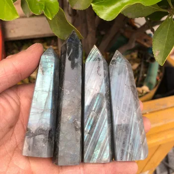 

1pcs Natural labradorite obelisk quartz crystal wand point healing