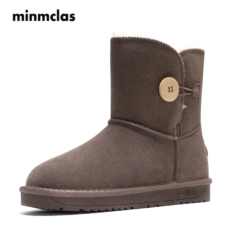 Minmclas Women's Fashion Snow Boots Winter Buckle Warm 15cm Plush Boots Female Suede Shoes Mid-calf Australian Boots Classic