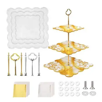 

3 Tier Cupcake Stands Resin Molds Round Square Tray Silicone Casting Mould with Handle Fitting Dessert Platter DIY Tool