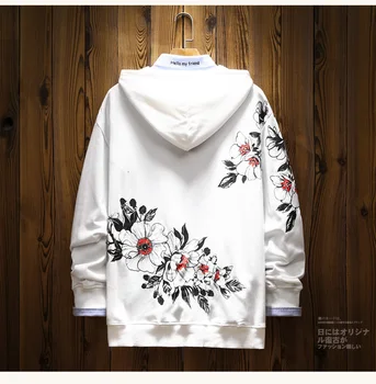 

Flower Printed Japanese Style Loose Big Hooded Stylish Hoodei Men Cotton White High Quality Hoodie Men Novelty Hoodies II50WY