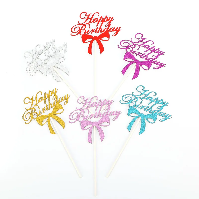 Personalized creative bow happy birthday cake card english party decoration | Дом и сад