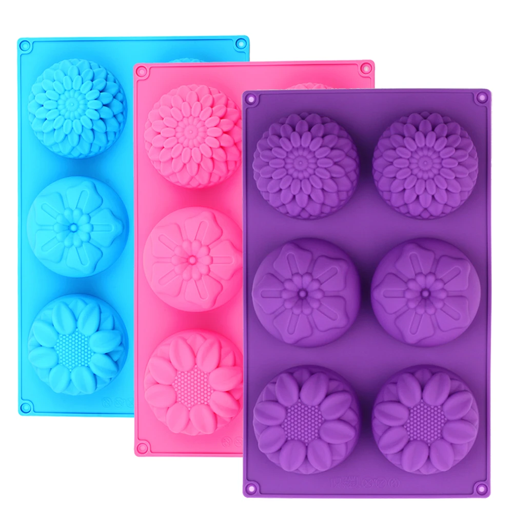 

New Sope Molds Silicone 6 Cavity Flower Shape Chocolate Baking Molds Decorating Ice Cube Trays for Homemade Cake DIY