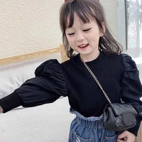 Girls Puff Sleeve Knitwear Autumn Style Children's Fashion Japanese and Korean Sweet Long Sleeve Tops Kids Clothes 2-7Y