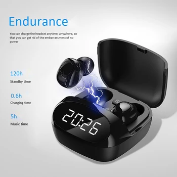 

TWS Bluetooth 5.0 Earphones Wireless Headphones HD Stereo Mini Sport Earbuds Headset with LED Power / Clock Display