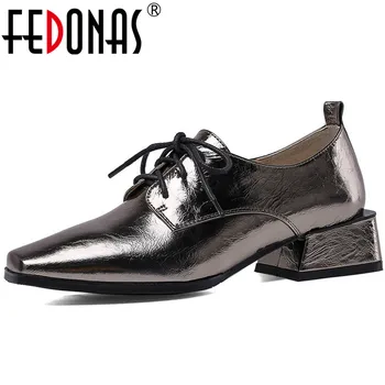 

FEDONAS Classic 2020 New Women Party Shoes Butterfly Knot Shoes Square Heeled Cross-Tied Shoescow Patent Leather Fashion Shoes W