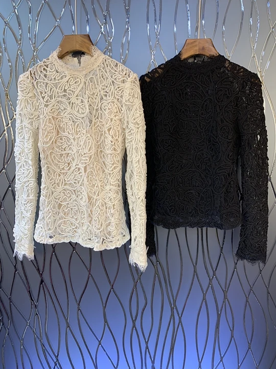 

2019 Early autumn new women's round collar water-soluble embroidery hollow-out decorative long-sleeved white jacket 905