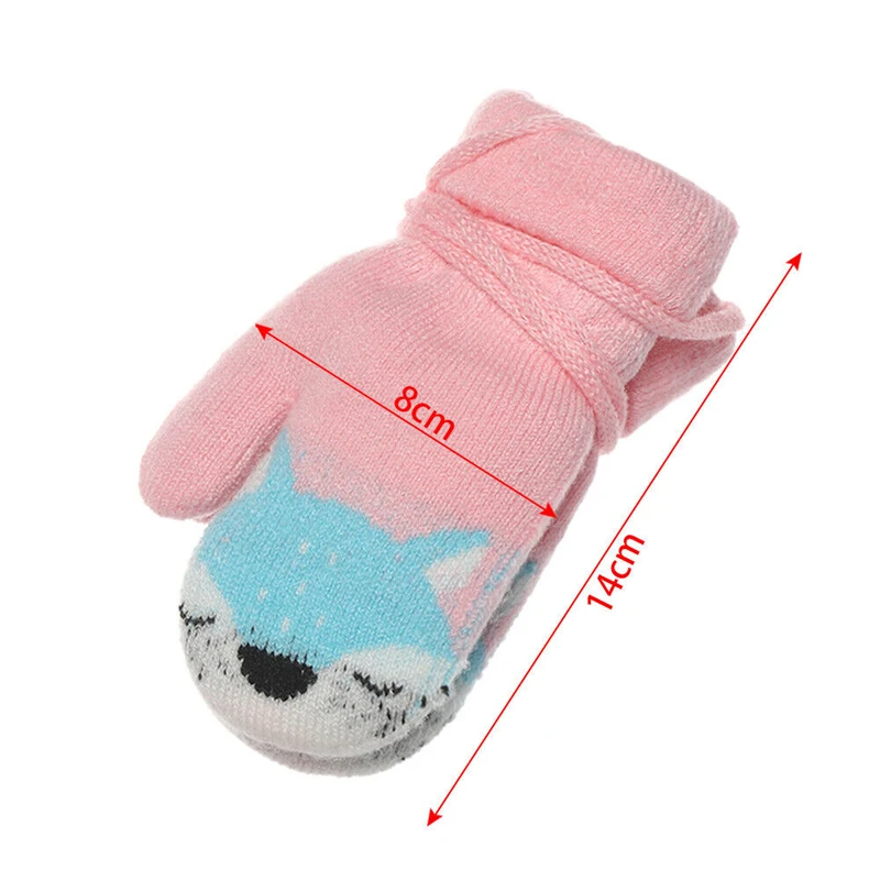 Children Gloves Cartoons For 1-3years Old Girls Boys Little Fox Winter Mittens Double-layer Knitted Wool Plus Velvet Warm Gloves