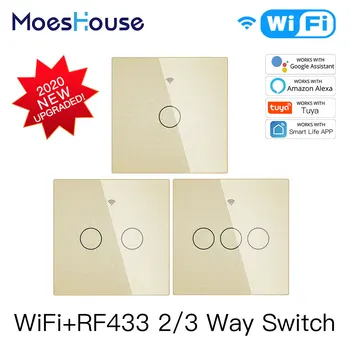 

NEW Upgraded WiFi Smart RF433 Touch Switch 2/3 Way Smart Life/Tuya App Control,Alexa Google Home Voice Control 1/2/3 Gang
