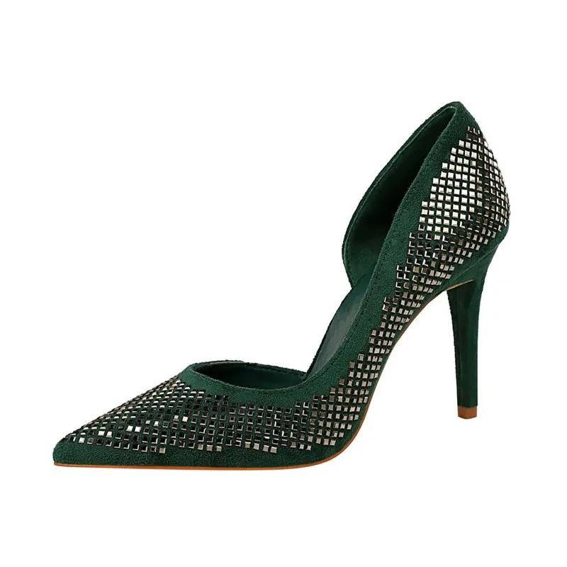 BIGTREE роскошные стразы на высоком каблуке туфли для вечеринки на День Святого Валентина; женская обувь; соблазнительные женские туфли острый носок; модельная офисная Для женщин обувь - Цвет: Green