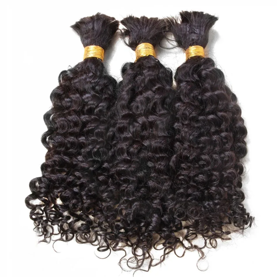 Encaracolado em Massa do Cabelo Humano para Trança Pacotes de Extensão do Cabelo Remy para Mulheres Remy Brasileiro Kinky Humano 3 Pçs Pré Lote Preto Natural 1 3 Apliques ondulados