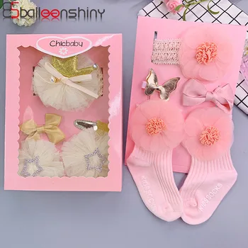 

Balleenshiny 5pcs Newborn Baby Socks for Boy Girls Baby Headband Lace Ruffle Tutu Socks Frilly Ankle Princess Anti Slip Socks