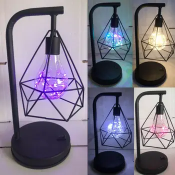 

2020 LED Night Light Bulb Christmas Party Wedding Decoration Table Lamp Bedroom Battery Powered 5 Colors Retro Iron Geometric