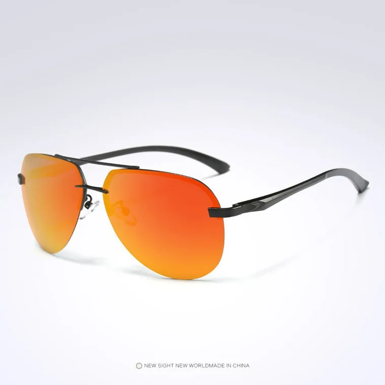 Мужские солнцезащитные очки с алюминиевыми ножками, поляризованные зеркальные классические очки без оправы для вождения, авиационные солнцезащитные очки для женщин - Цвет линз: black red