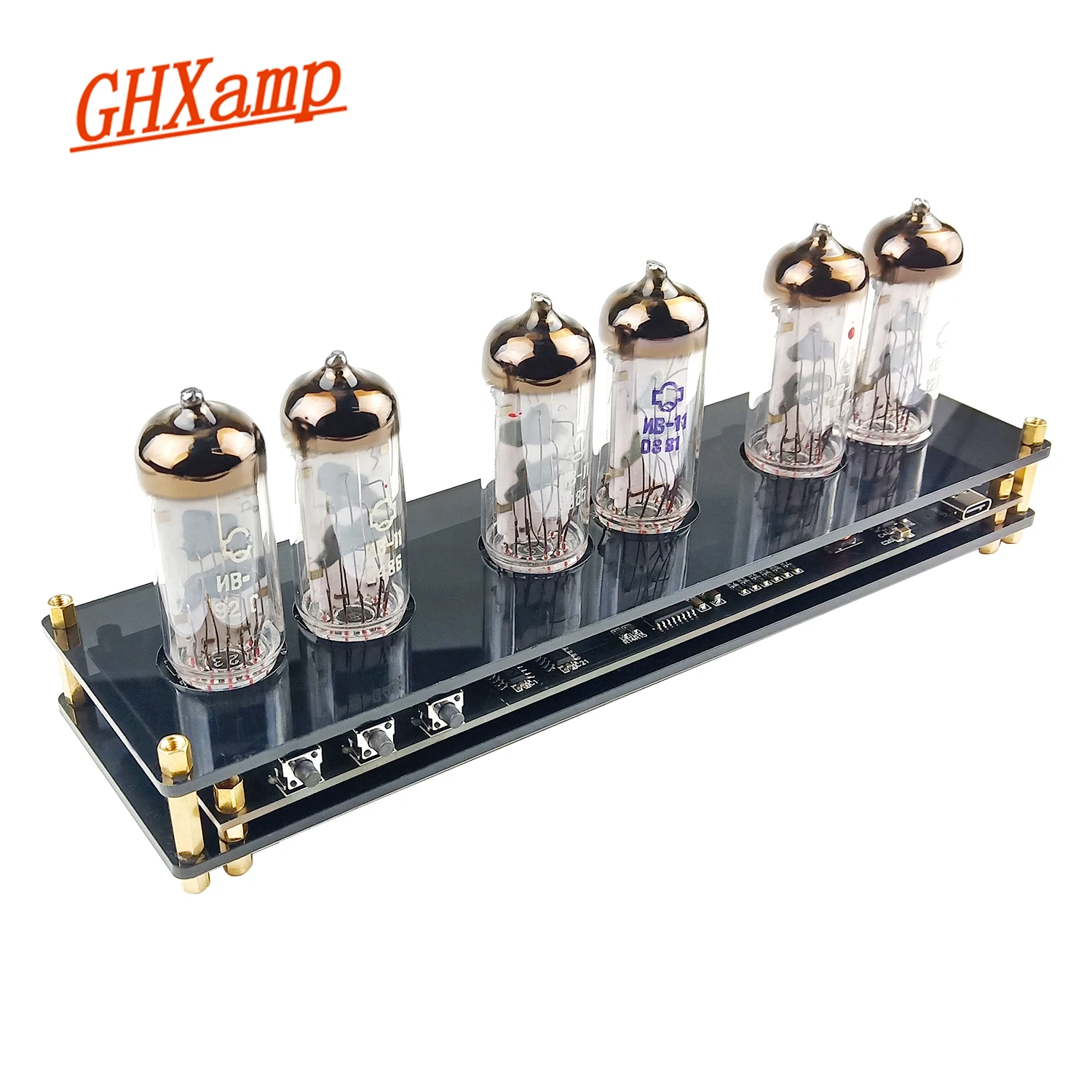 GHXAMP IV11 Electronic Valve VFD Clock High-end Retro Fluorescent Tube Clock 255 Colors Acrylic Material USB-C DC 5V 1PC 2