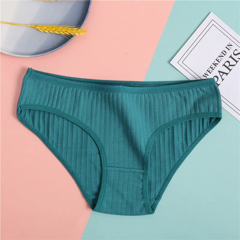 FINETOO Women’s Cotton Panties 3Pcs Soft Striped Women Underpants Solid Girls Briefs Sexy Female Lingerie M-XL Comfort Underwear