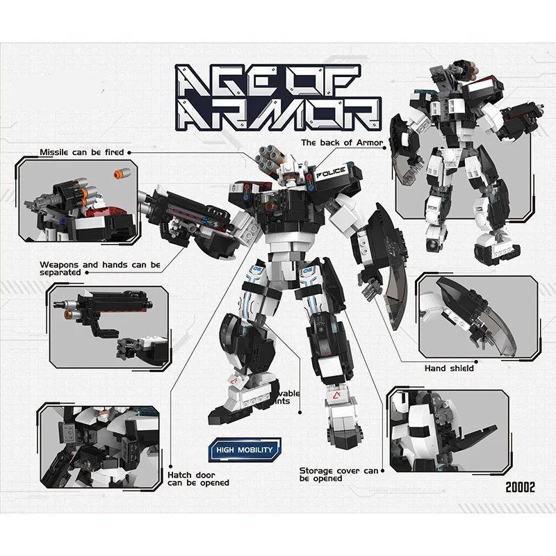 

In Stock New Creative 20002 Building Blocks Compatible LOGO Police Force Car Series MOC Bricks Double Shape Car And robot 2 in 1