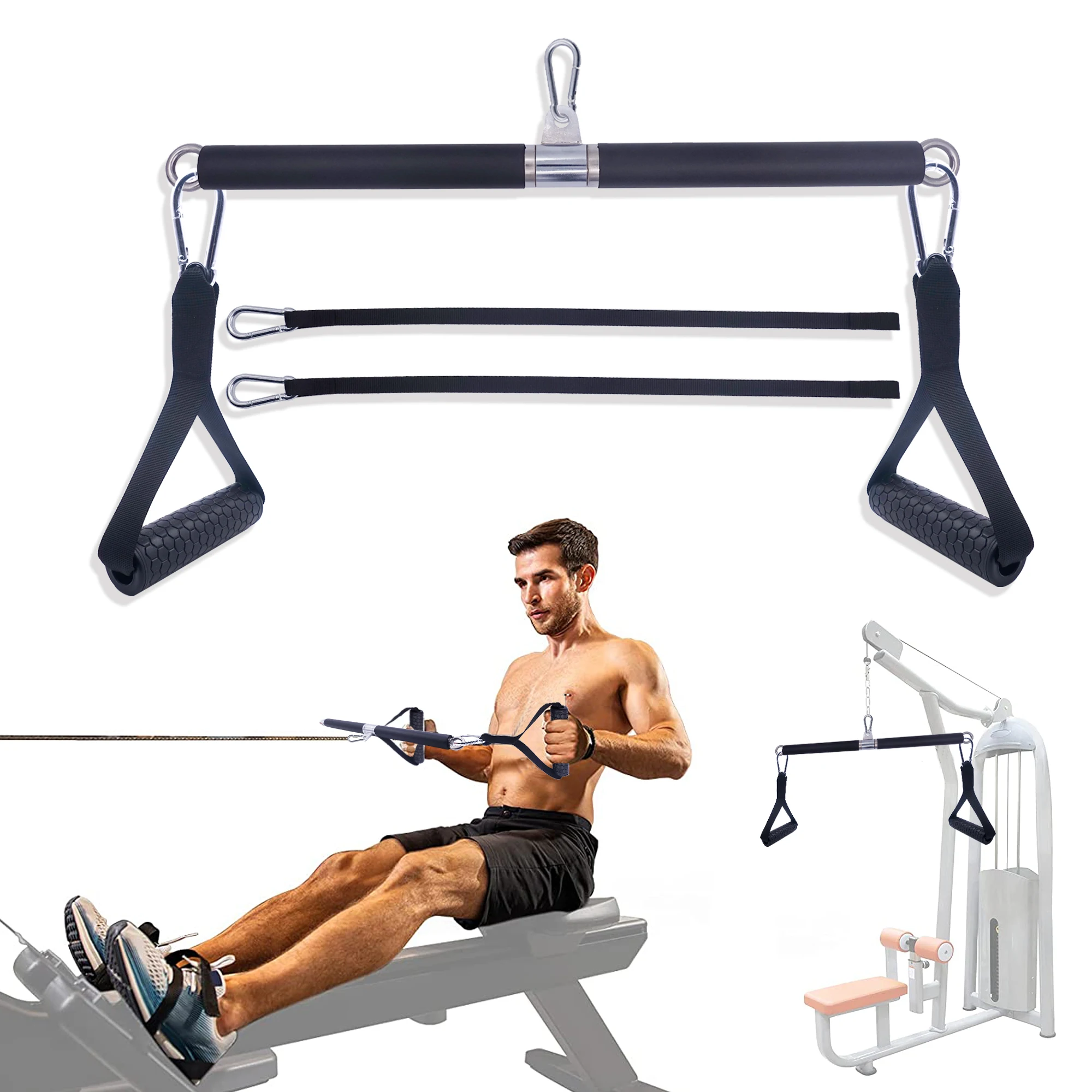 Back Strength Rowing Training Handle Set For Cable Machine Rotating LAT Pulldown Straight Bar TPE Grip Muscle Workout Equipment fitness workout handle