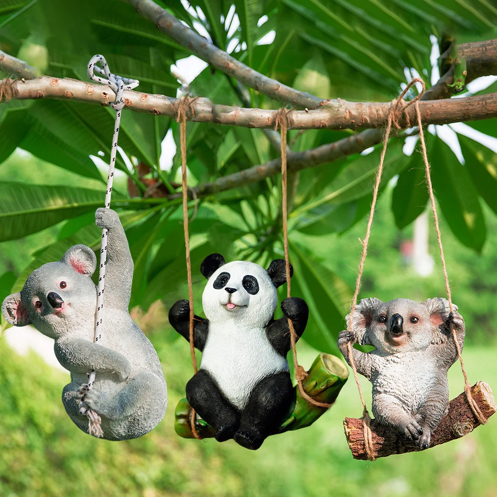 

Home Garden Resin Animal Crafts Gardening Landscape Sculpture Swing Koala Panda Monkey Pig Kindergarten Tree Ornament Decoration