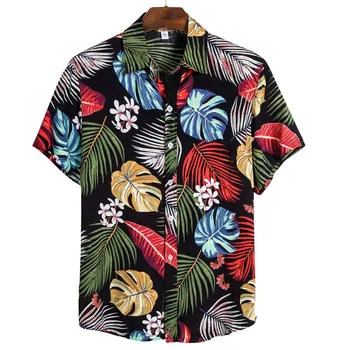 

Mens Ethnic Short Sleeve Casual Printing Hawaiian Shirt Blouse T-shirt Sleeve Loose Button Up Hip-hop Personality Casual Brand