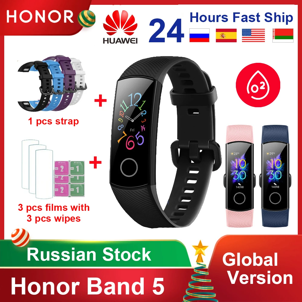 Оригинал Huawei Honor Band 5 4/4e глобальная версия уровень кислорода в крови Смарт монитор