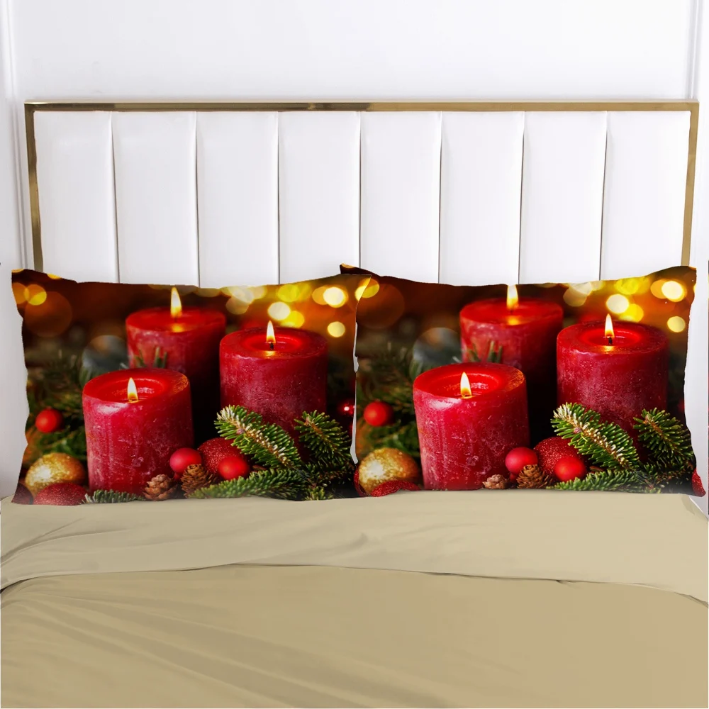 

1pc Christmas santa claus Pillow cover Pillow case Bedding Pillowcase Pillowcovers decorative for home 3D HD Print candle
