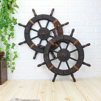 

Mediterranean Ship Wooden rudder helm wall decorations Shipping steering wheel Creative Bar wooden decorations Photographic fig