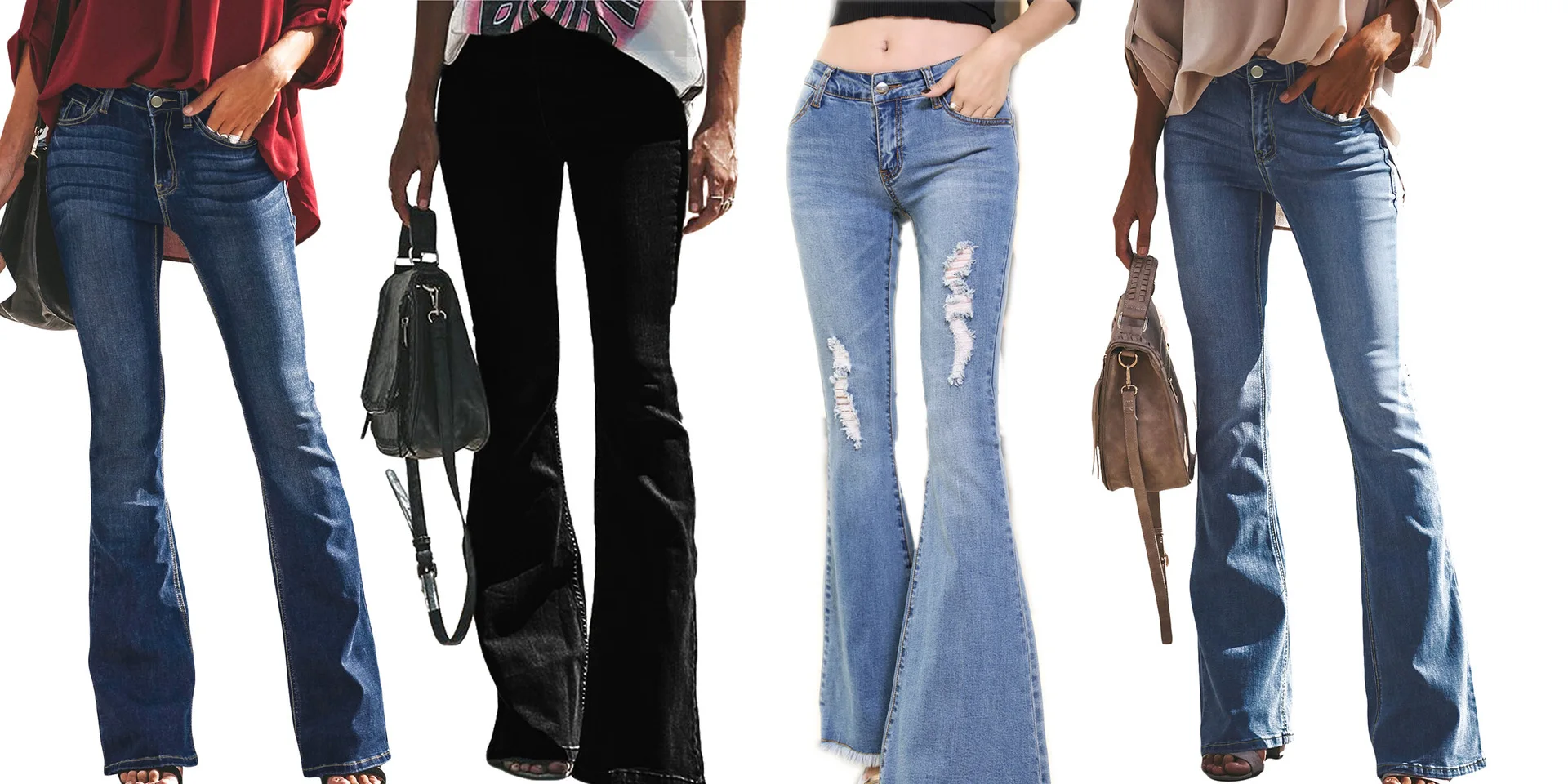 High Women Destroyed Ripped Jeans Skinny Hole Pants Sexy Waist Stretch Jeans Slim Wide Leg Black Blue Denim Flare Trousers
