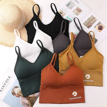 

Women Flower Pattern Tank Top Bra Sexy Lingerie U Type Cami Bralette Crochet Crop Top Seamless Underwear Removable Padded Summer