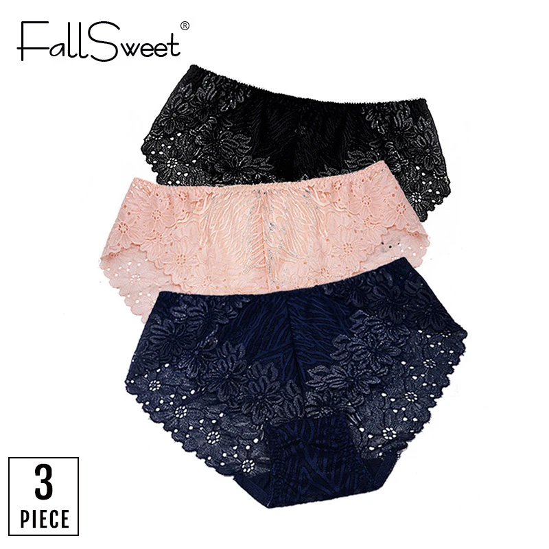 Женские кружевные трусы FallSweet, удобное нижнее белье для женщин, большие размеры, XL–4XL, 3 шт. / упак