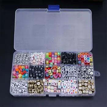 

1100pcs 15 Color Acrylic Alphabet Letter Beads with 1 Roll Crystal String P31B