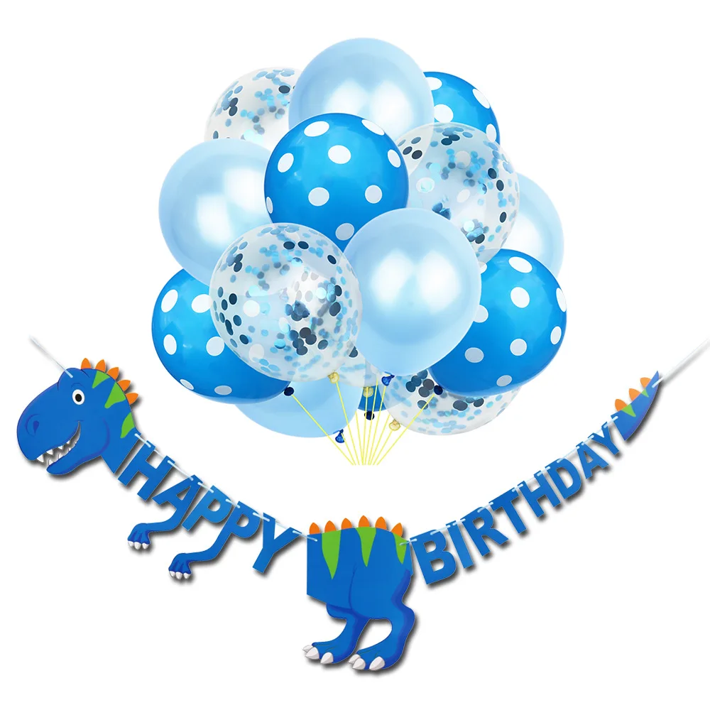 

New Blue Dinosaur Flower Flag Blue Dinosaur Happy Birthday Flower Banner Balloon Set