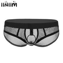 Iiniim, мужские прозрачные сетчатые трусики с дырочками, нижнее белье для геев, круглый вырез, открытый пенис, бандаж, выпуклый мешочек, трусы, нижнее белье
