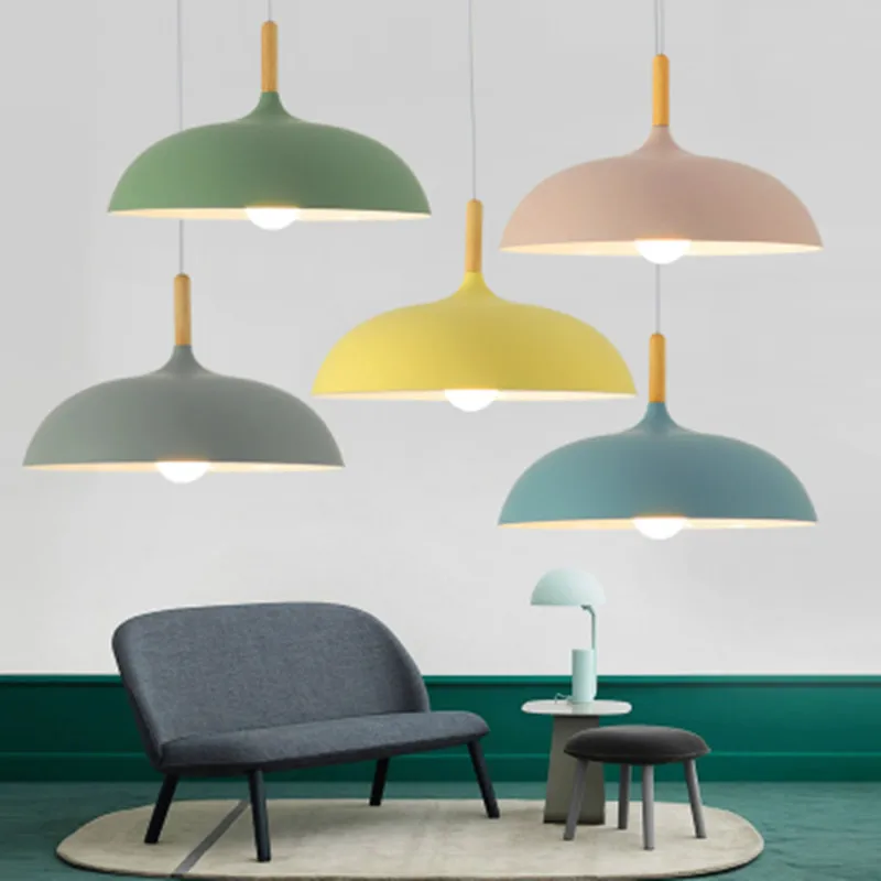 

Nordic Minimalist Pendant Lights Bar Cafe Restaurant E27 Wood Aluminum Lampshade Colorful Pendant Lamps AC110V/220V