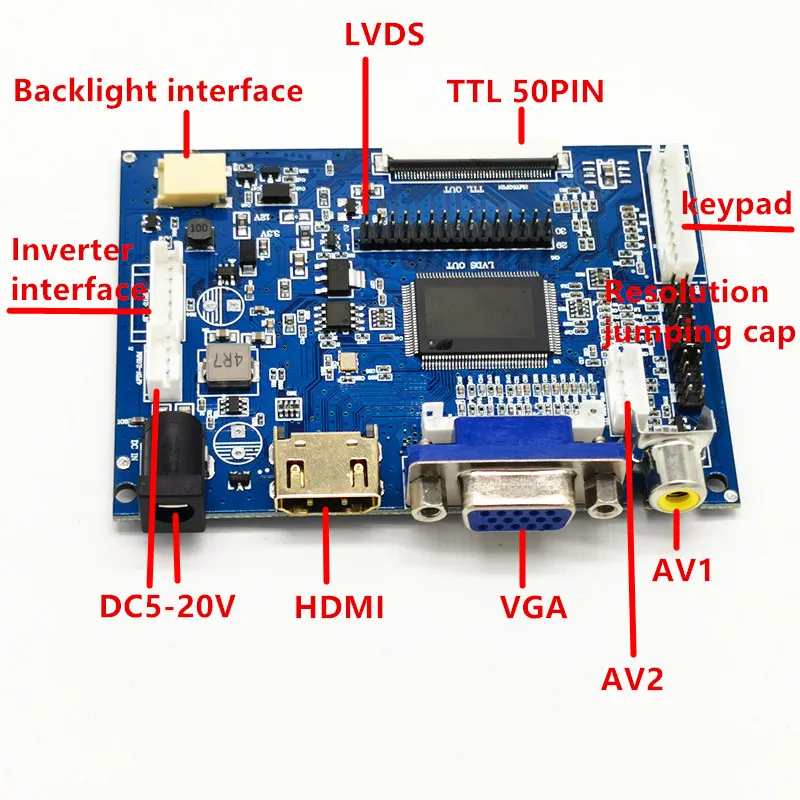 무료 쓰기 펌웨어 LCD 컨트롤러 보드 드라이버 모듈 DIY 키트 6.5 -15.6 TTL 50pin 1ch/6 비트 40Pin 1280X800 1366X768 패널