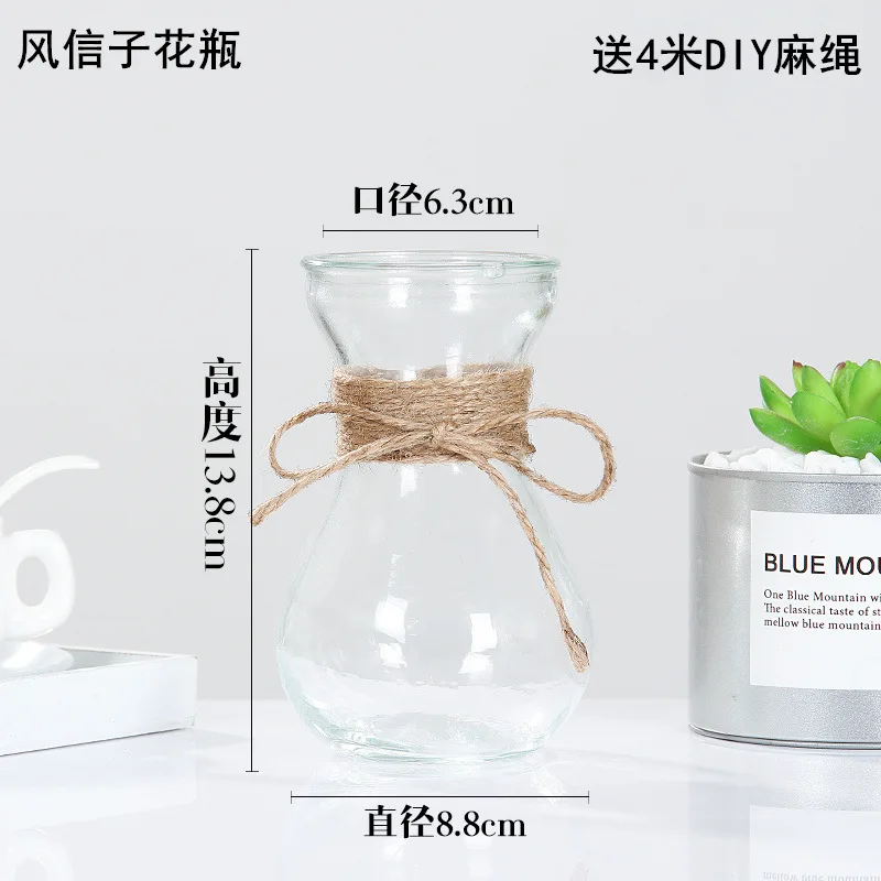 Creative Nordic Glass Vases Living Room Table Decoration Transparent Water Hydroponics Flower Rope Dry Flower Vase Diy Bottle - Цвет: J  13.8CM height