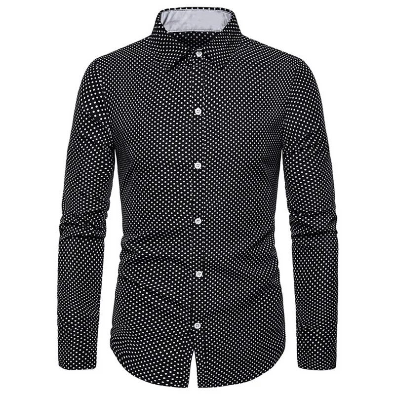 Black OEAK Men's Printed Casual Long Sleeve Regular Fit Dress Shirt Men's Slim Fit Business Casual Long Sleeves Solid Button Shirts - Цвет: Black